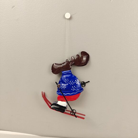 Skiing Moose Metal Christmas Tree Ornament Snowflake Sweater Holiday Winter 5” - Picture 2 of 8